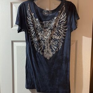 Affliction Blue Silver Graphic Short Sleeve Tee